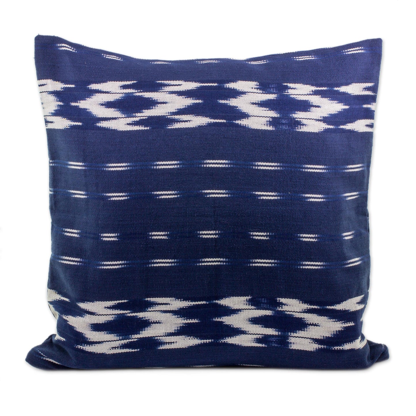 Ocean Elegance Cotton Cushion Cover in Ivory and Navy from Guatemala