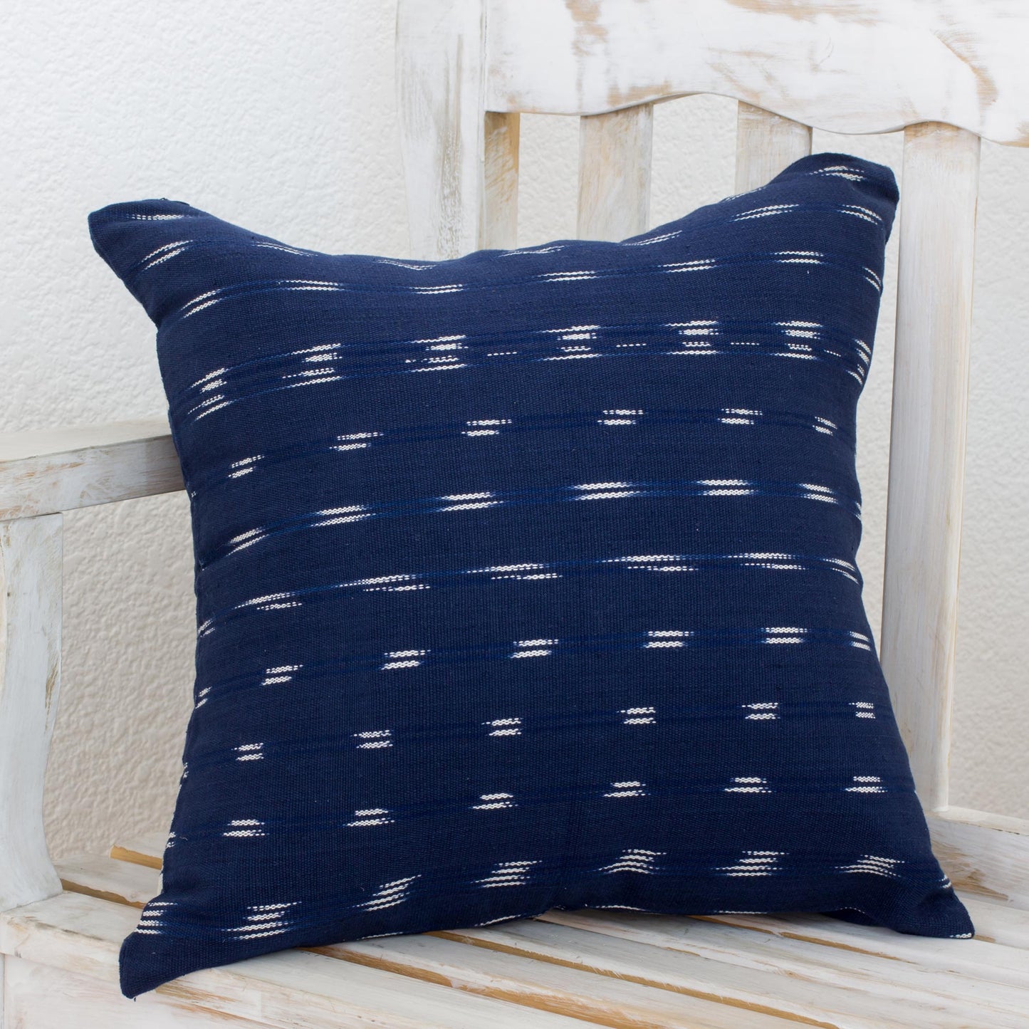 Ocean Elegance Cotton Cushion Cover in Ivory and Navy from Guatemala