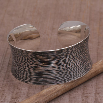 Dark Rain Blanket Oxidized Etched Sterling Silver Cuff Bracelet from Bali