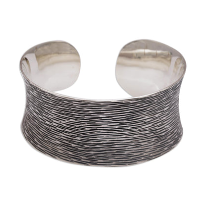 Dark Rain Blanket Oxidized Etched Sterling Silver Cuff Bracelet from Bali