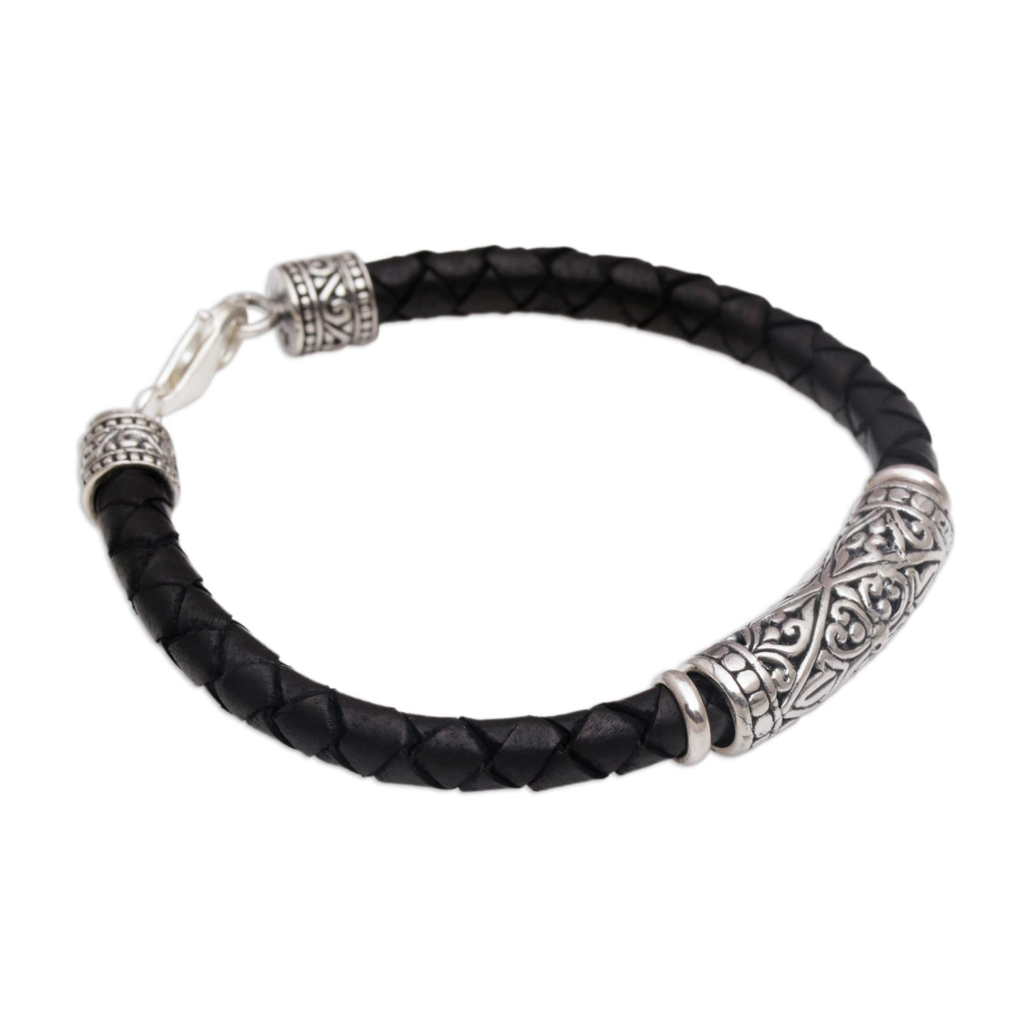 Lost Kingdom Sterling Silver Leather Bracelet