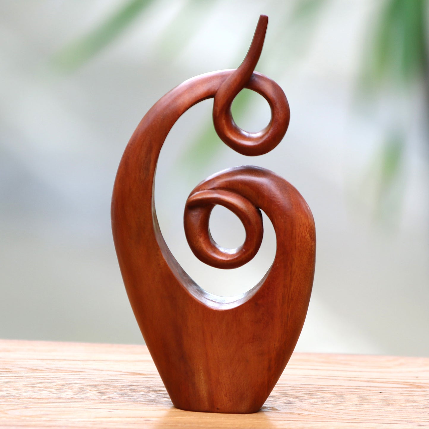 Twirling Together Handcrafted Suar Wood Abstract Sculpture from Bali