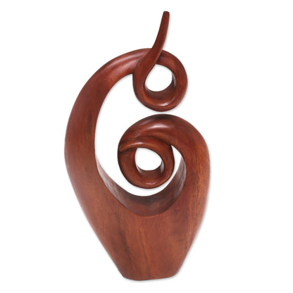 Twirling Together Handcrafted Suar Wood Abstract Sculpture from Bali