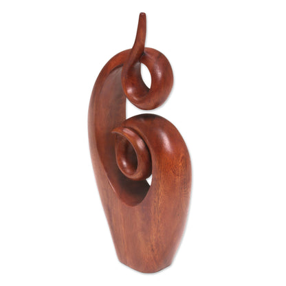 Twirling Together Handcrafted Suar Wood Abstract Sculpture from Bali