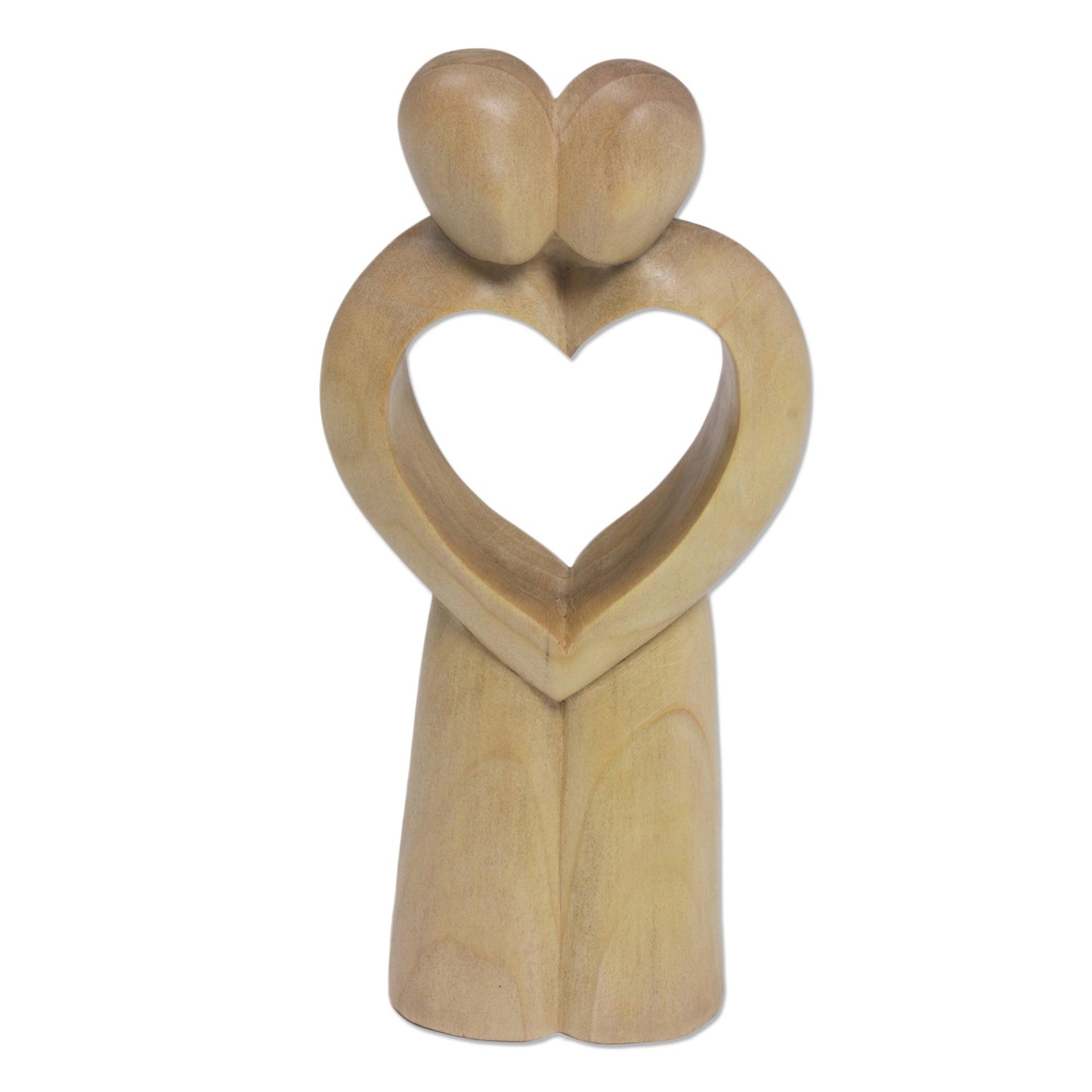 United Heart Abstract Crocodile Wood Statuette of Couple from Bali