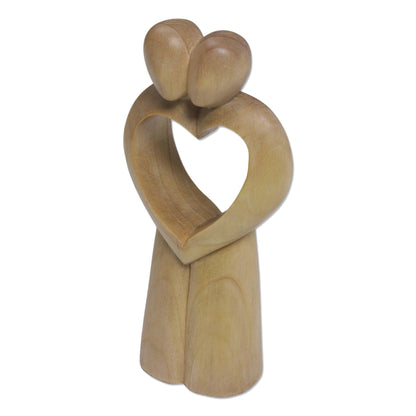 United Heart Abstract Crocodile Wood Statuette of Couple from Bali