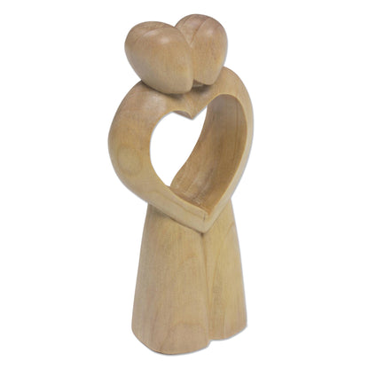 United Heart Abstract Crocodile Wood Statuette of Couple from Bali