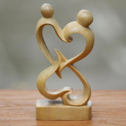 Balanced Hearts Abstract Crocodile Wood Statuette of Loving Couple from Bali