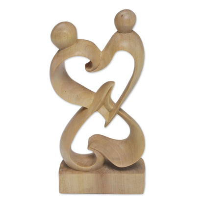 Balanced Hearts Abstract Crocodile Wood Statuette of Loving Couple from Bali