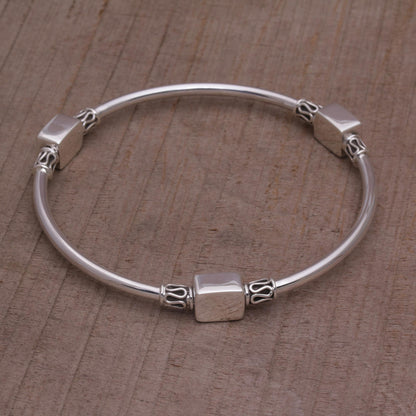 Square Reflection Silver Bangle Bracelet