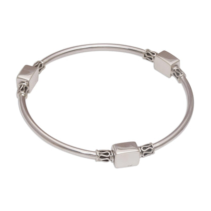 Square Reflection Silver Bangle Bracelet