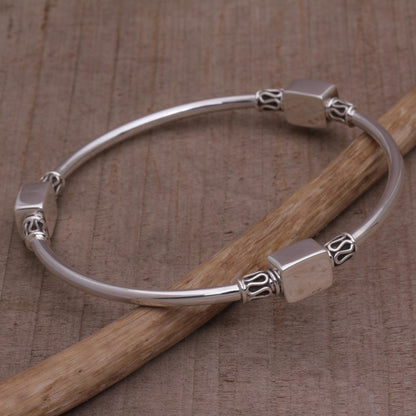 Square Reflection Silver Bangle Bracelet