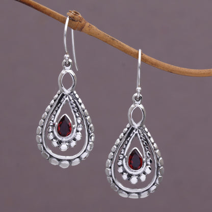 Drop of Red Garnet Dangle Earrings