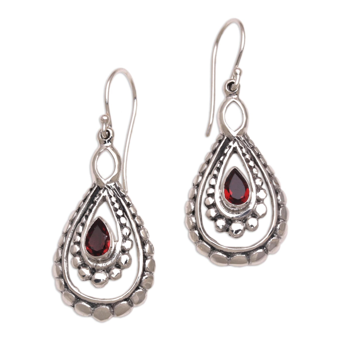 Drop of Red Garnet Dangle Earrings