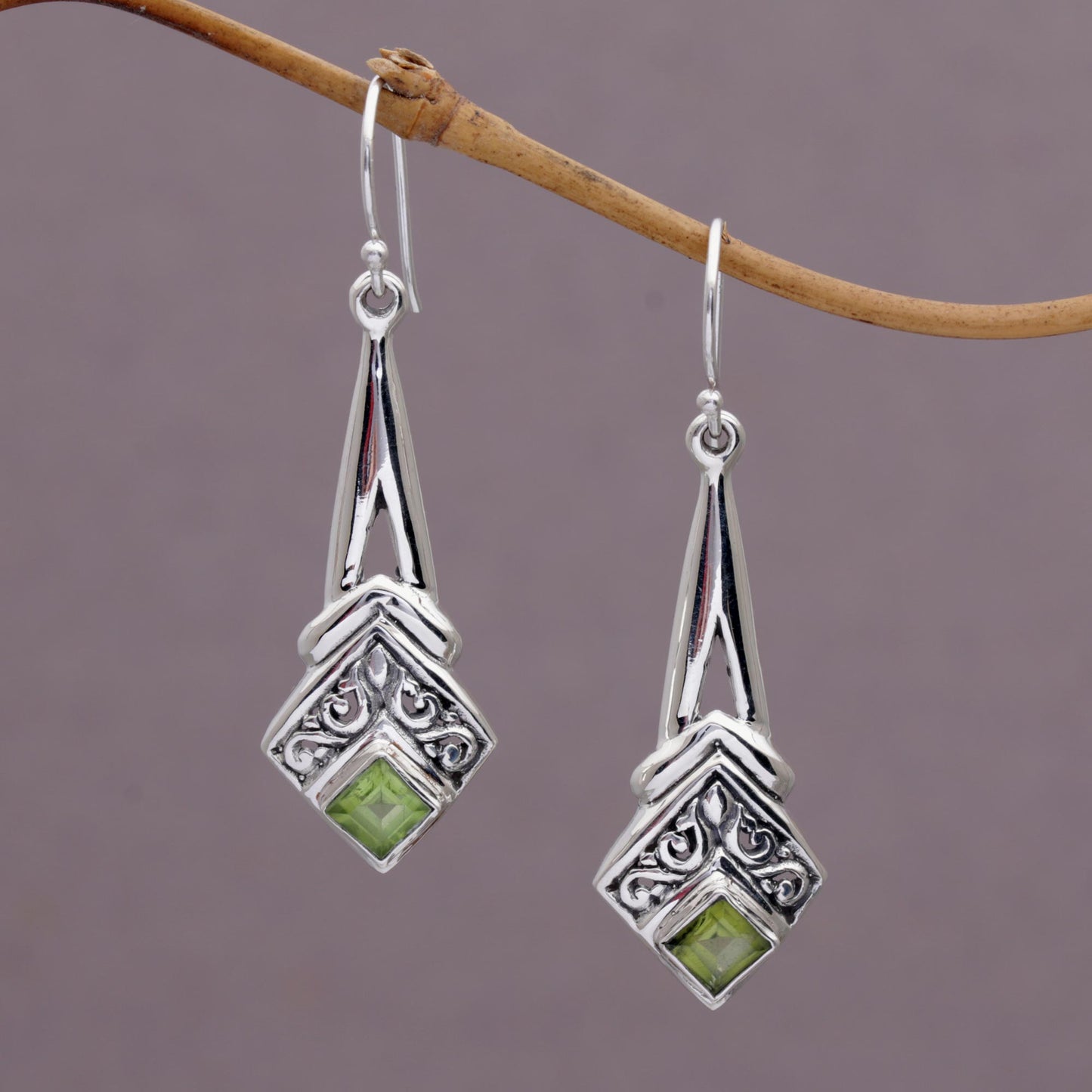 Bali Gleam Peridot and Sterling Silver Dangle Earrings from Indonesia