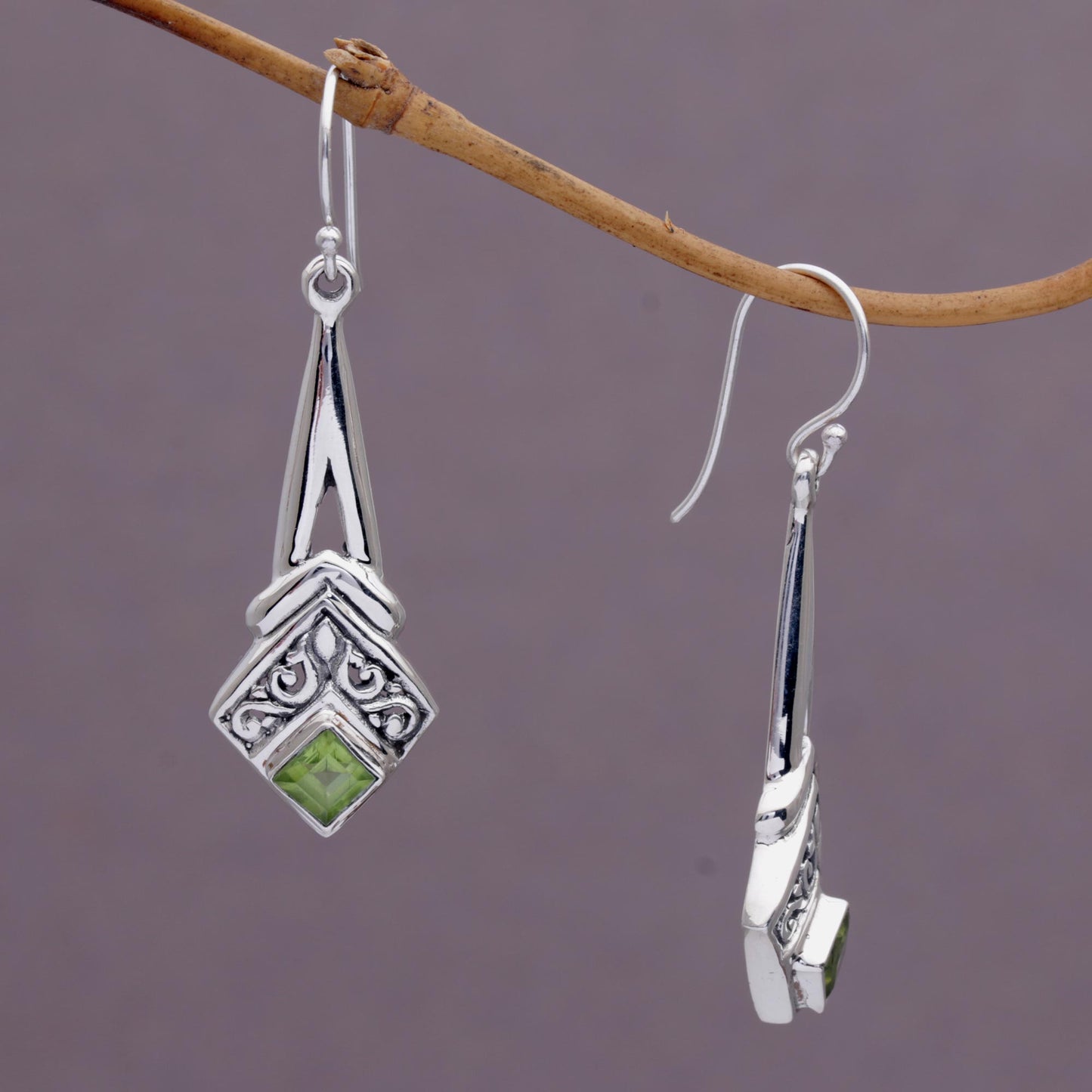 Bali Gleam Peridot and Sterling Silver Dangle Earrings from Indonesia