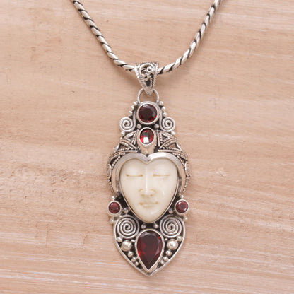 Royal Knight Garnet Silver & Bone Pendant Necklace