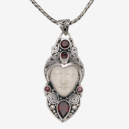 Royal Knight Garnet Silver & Bone Pendant Necklace