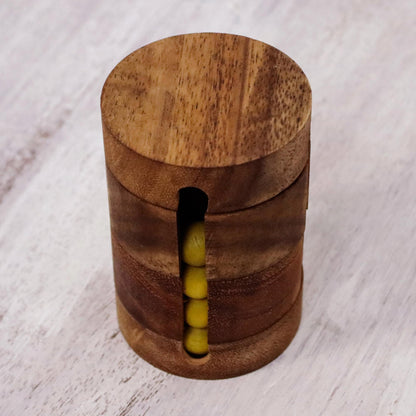 Spin to Win Handcrafted Wood Cylindrical Puzzle from Thailand