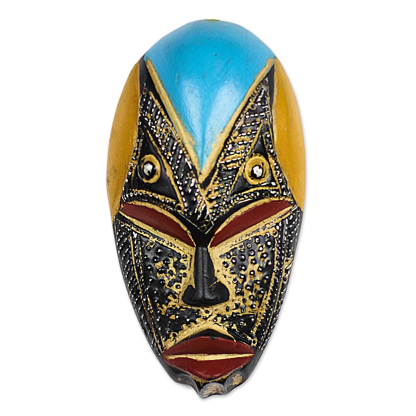 Bheka Hand Carved West African Wood Mask with Aluminum Accents