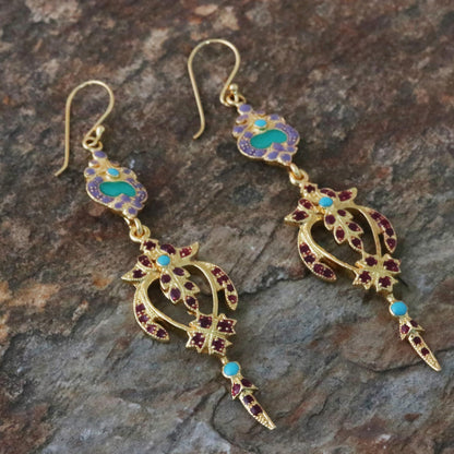 Thai Succulence Gold Plated Brass Earrings in Purple and Red from Thailand