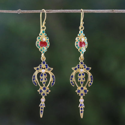 Thai Confection Gold Plated Brass Multicolored Earrings from Thailand