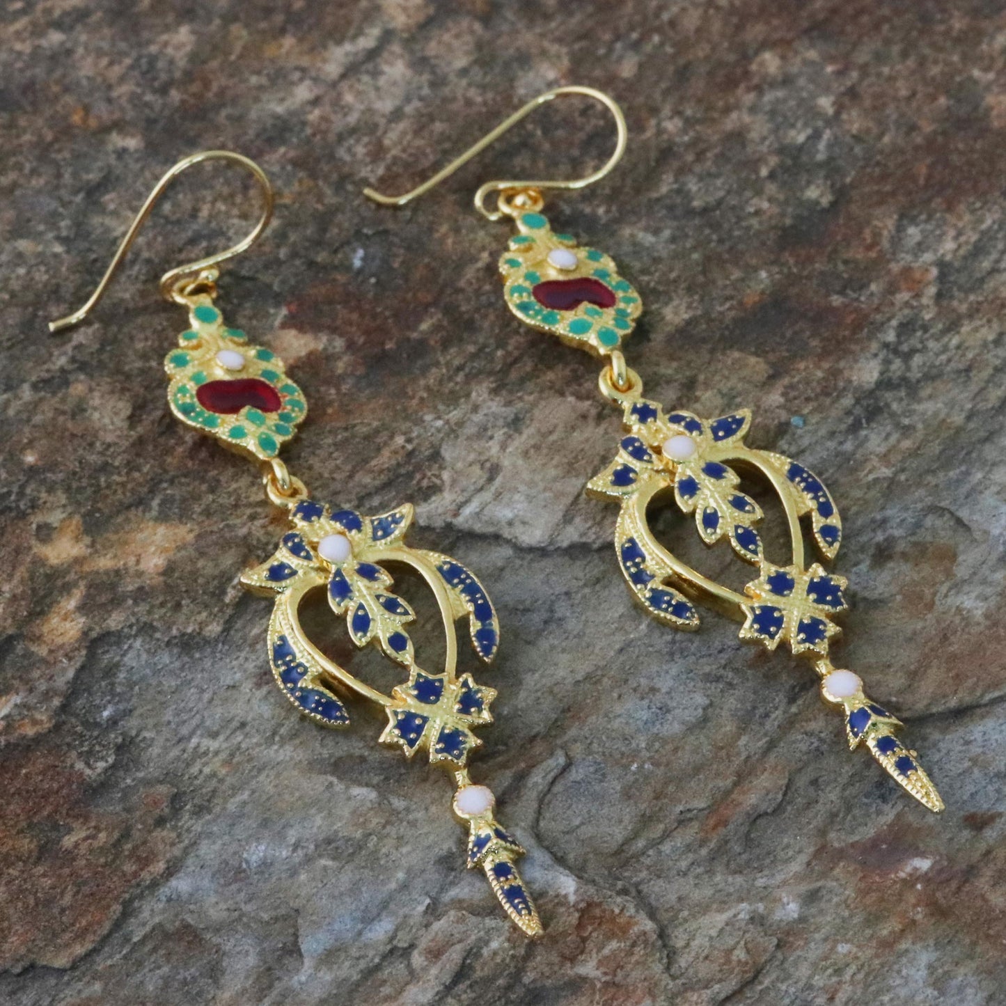 Thai Confection Gold Plated Brass Multicolored Earrings from Thailand