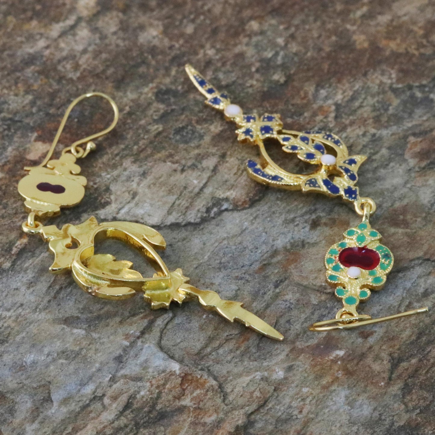 Thai Confection Gold Plated Brass Multicolored Earrings from Thailand