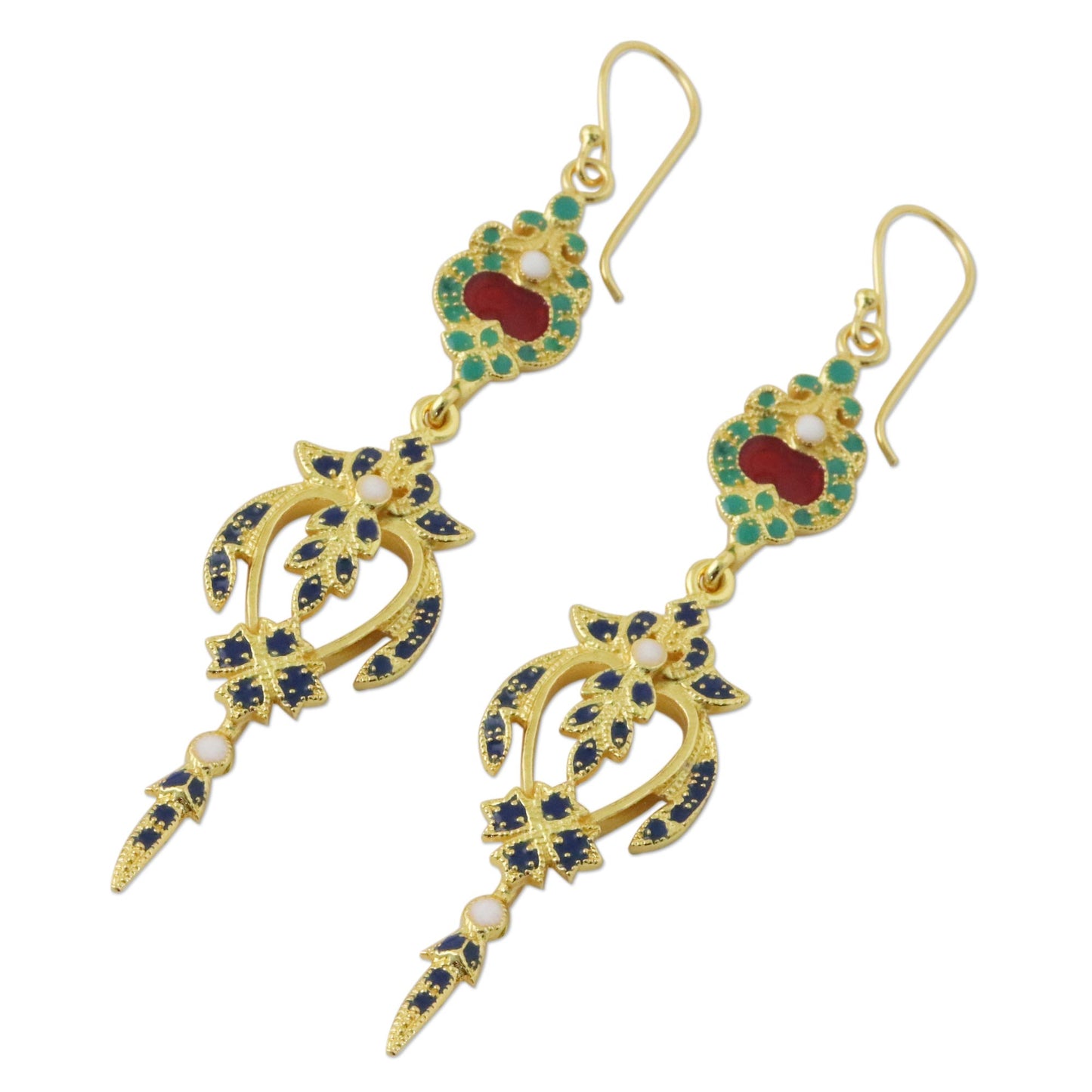 Thai Confection Gold Plated Brass Multicolored Earrings from Thailand