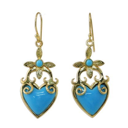 Ornate Heart Gold Plated Brass and Resin Heart Earrings from Thailand