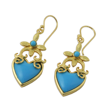 Ornate Heart Gold Plated Brass and Resin Heart Earrings from Thailand