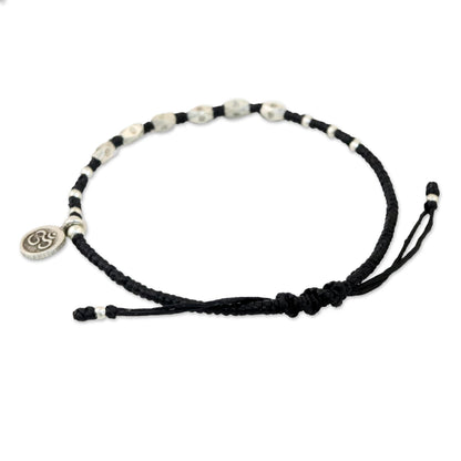 Exquisite Om Karen Silver Adjustable Beaded Om Bracelet from Thailand