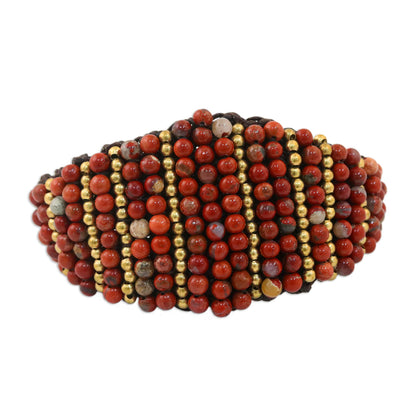 Lively Humor Jasper and Brass Adjustable Wristband Bracelet from Thailand