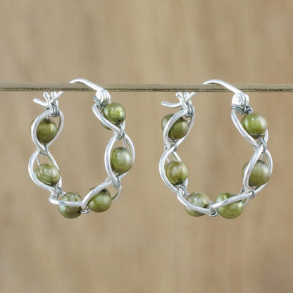 Cloud Twist in Green Green Cultured Pearl and 925 Silver Earrings from Thailand