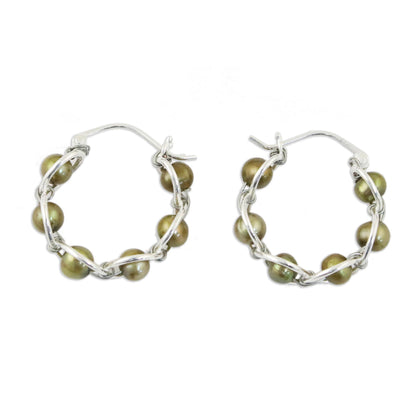 Cloud Twist in Green Green Cultured Pearl and 925 Silver Earrings from Thailand