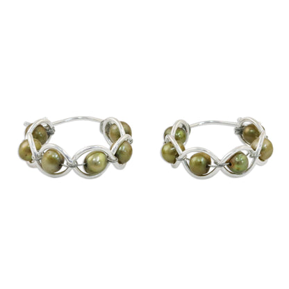 Cloud Twist in Green Green Cultured Pearl and 925 Silver Earrings from Thailand