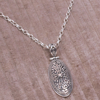 Shield of Bravery Sterling Silver Necklace with Cross Pendant and Rolo Chain