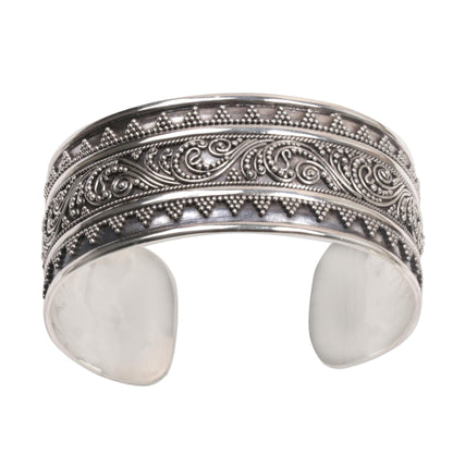 Swirling Temple Sterling Silver Swirl Motif Cuff Bracelet from Bali