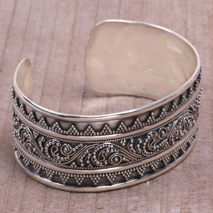 Swirling Temple Sterling Silver Swirl Motif Cuff Bracelet from Bali