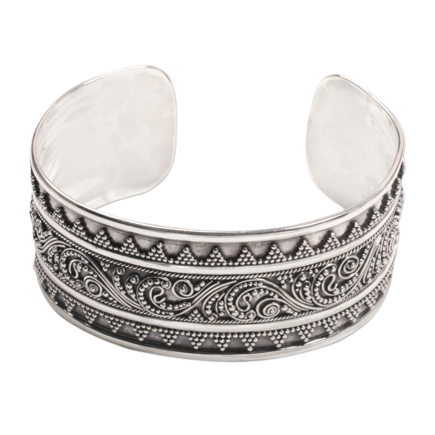 Swirling Temple Sterling Silver Swirl Motif Cuff Bracelet from Bali