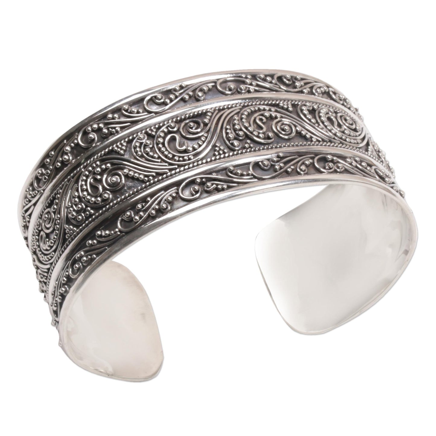 Temple Vine Intricate Sterling Silver Cuff Bracelet from Bali