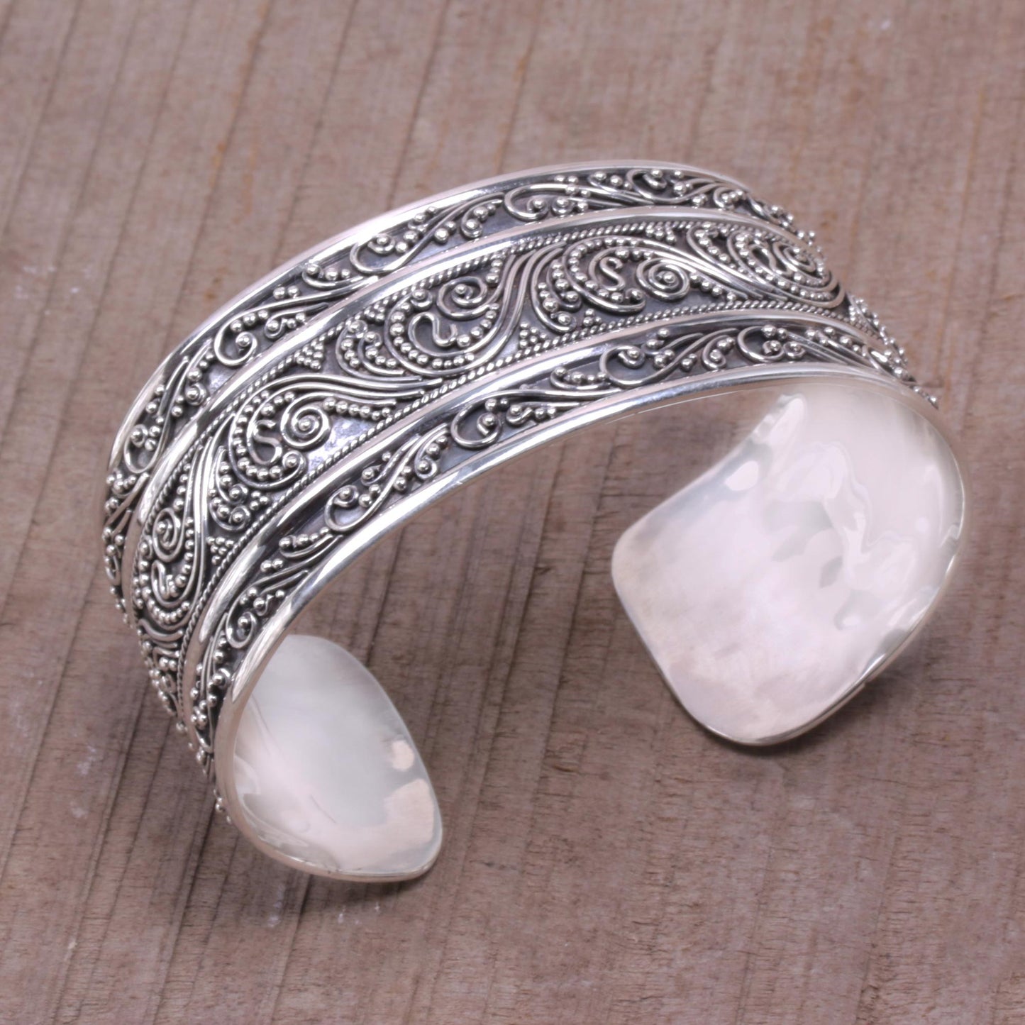 Temple Vine Intricate Sterling Silver Cuff Bracelet from Bali