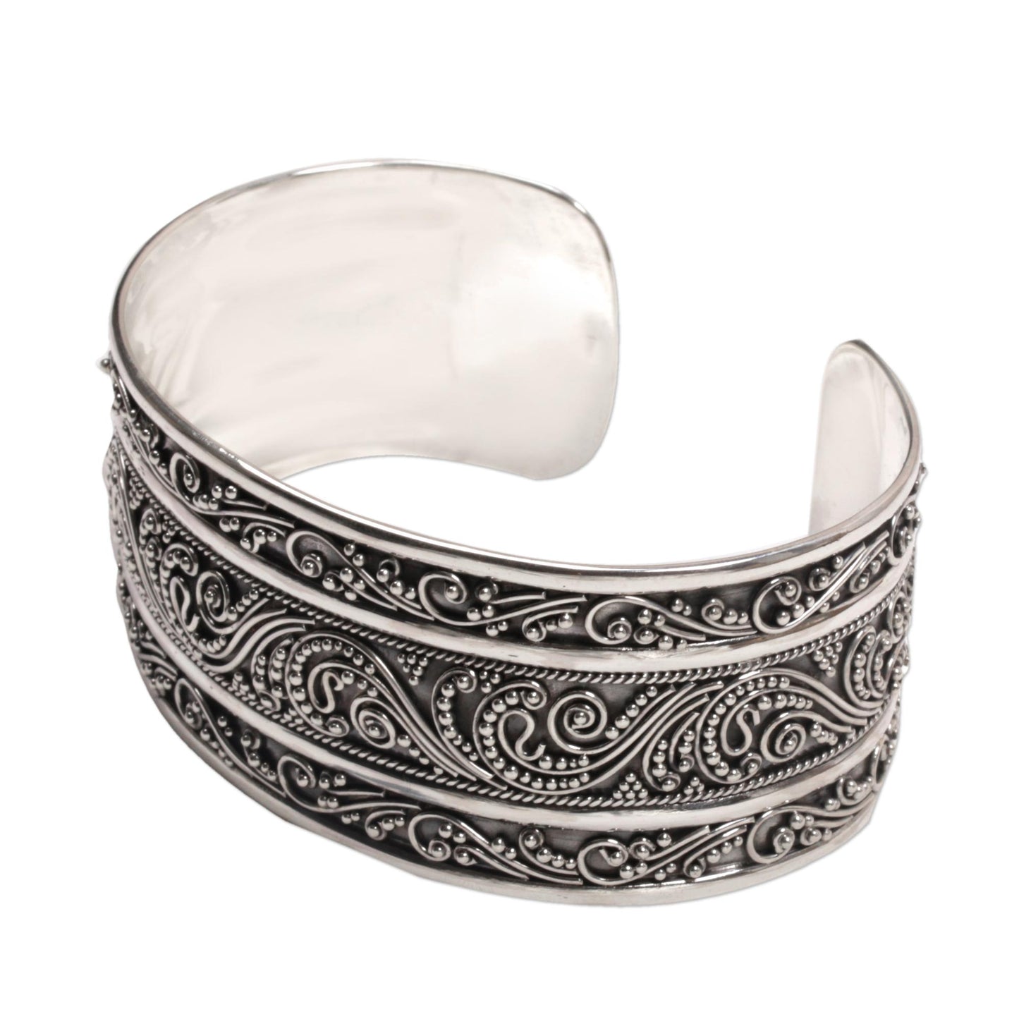 Temple Vine Intricate Sterling Silver Cuff Bracelet from Bali