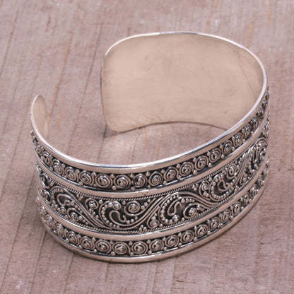 Dotted Temple Dot Motif Sterling Silver Cuff Bracelet from Bali