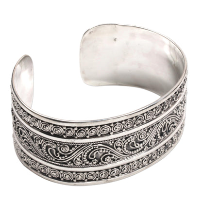 Dotted Temple Dot Motif Sterling Silver Cuff Bracelet from Bali