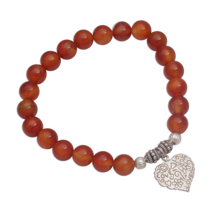 Loving Fantasy Red Carnelian Heart Charm Beaded Bracelet from Bali