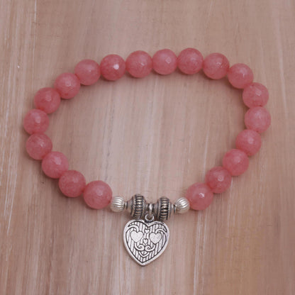 Sentimental Charm Pink Agate and Heart Charm Beaded Bracelet from Bali