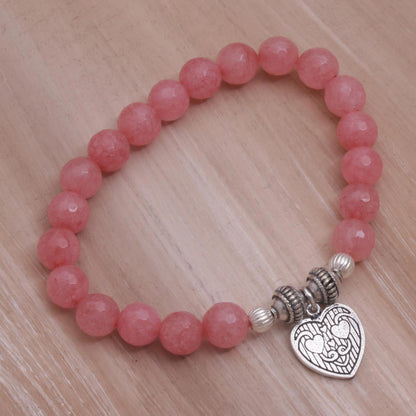 Sentimental Charm Pink Agate and Heart Charm Beaded Bracelet from Bali