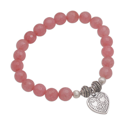 Sentimental Charm Pink Agate and Heart Charm Beaded Bracelet from Bali