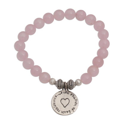 Path to My Heart Rose Quartz Heart Charm Beaded Bracelet from Bali